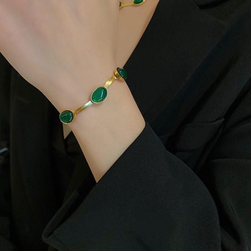 Emerald Elegance - Gold Plated Crystal Pendant & Bracelet Set