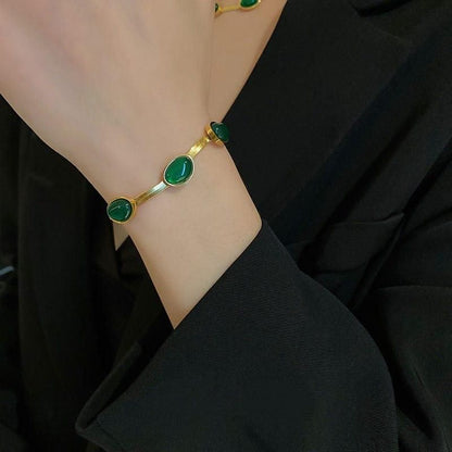 Emerald Elegance - Gold Plated Crystal Pendant & Bracelet Set