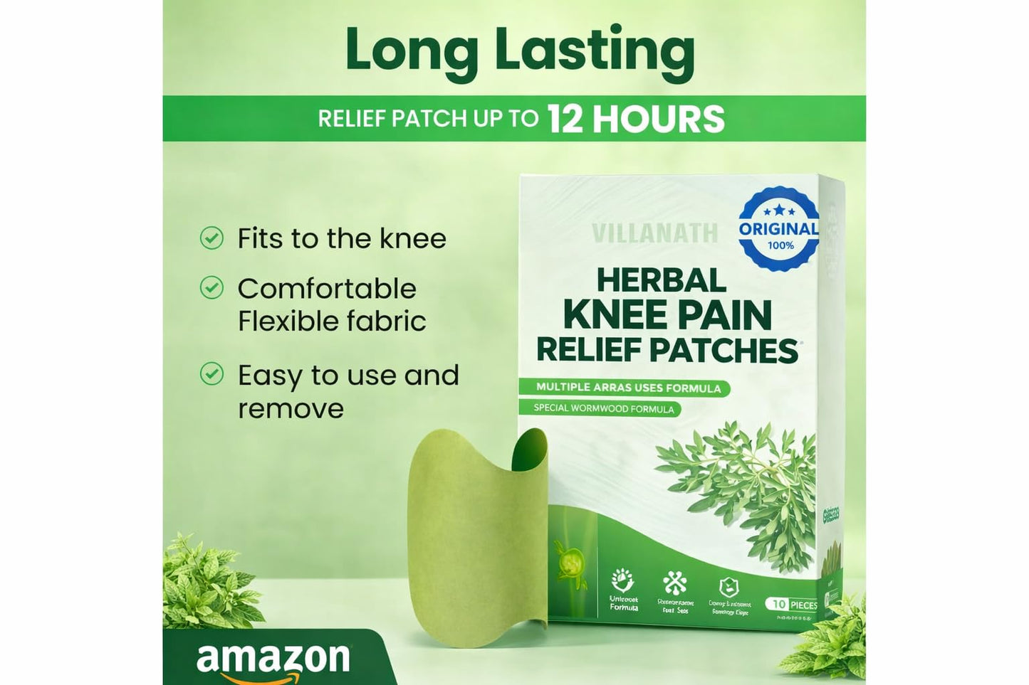 Herbal Knee Pain Relief Patches – 30 PCS (Pack of 3) Arthritis Inflammation Patch Sticker | Instant Relief from Pain | Joint Pain Relief Products Natural Wormwood Extract Patch for Knee