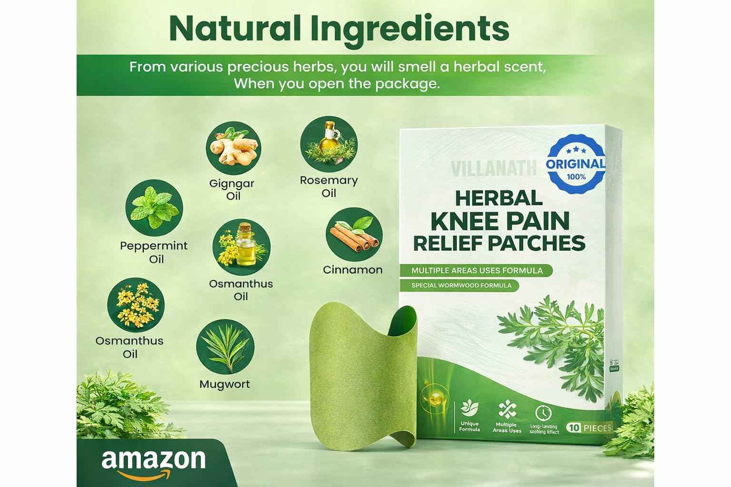 Herbal Knee Pain Relief Patches – 30 PCS (Pack of 3) Arthritis Inflammation Patch Sticker | Instant Relief from Pain | Joint Pain Relief Products Natural Wormwood Extract Patch for Knee