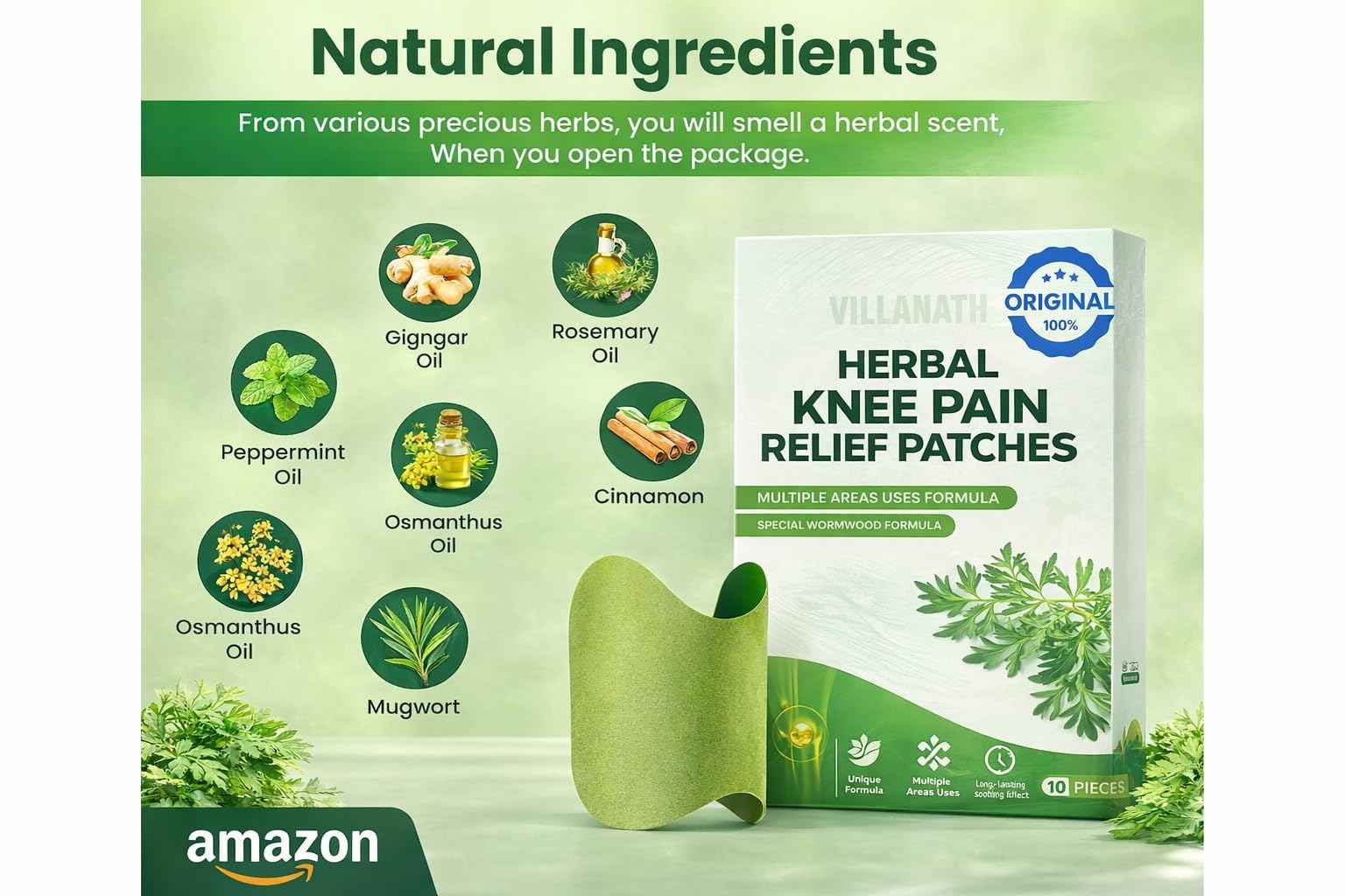 Herbal Knee Pain Relief Patches – 30 PCS (Pack of 3) Arthritis Inflammation Patch Sticker | Instant Relief from Pain | Joint Pain Relief Products Natural Wormwood Extract Patch for Knee