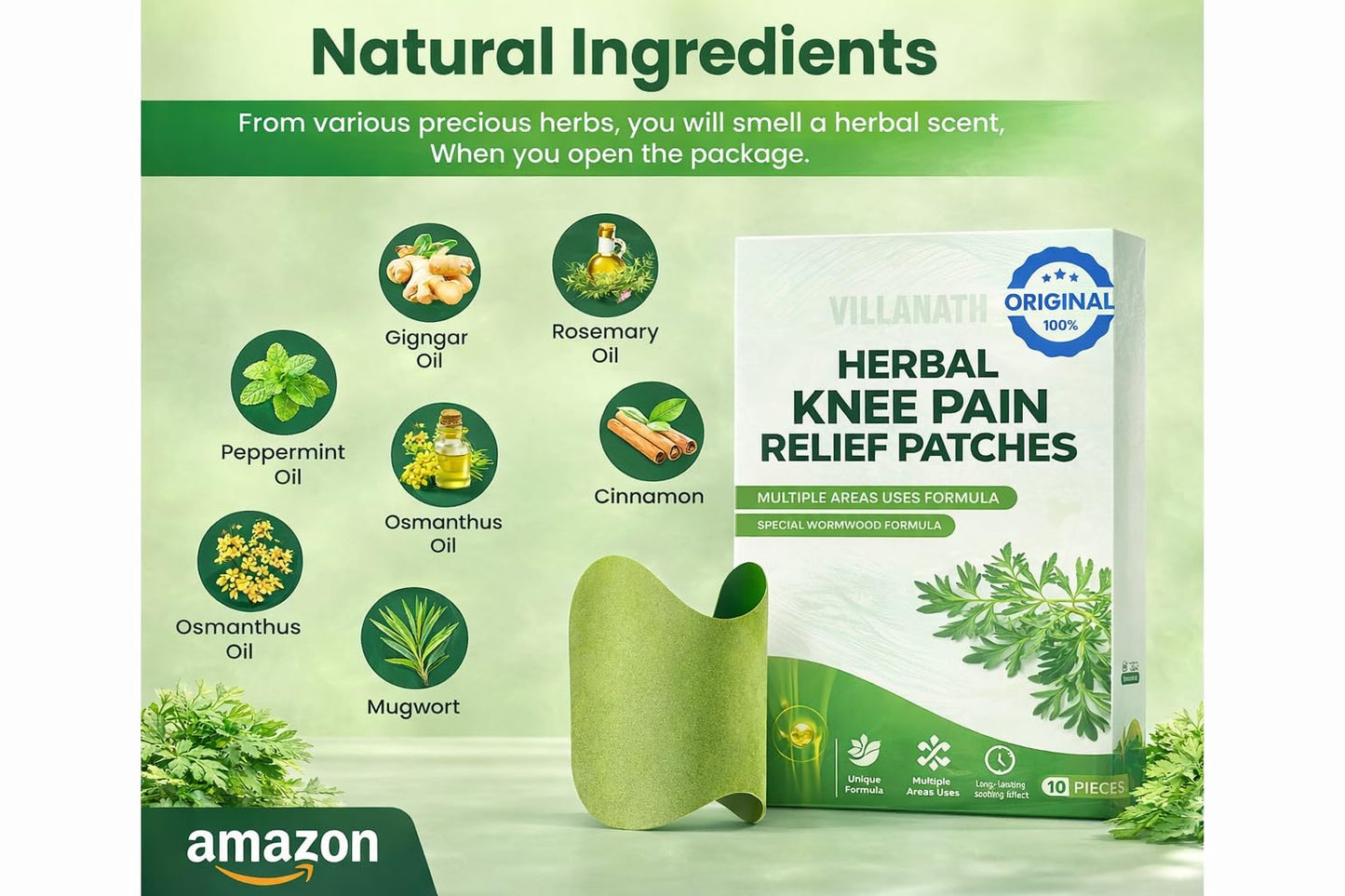 Herbal Knee Pain Relief Patches – 30 PCS (Pack of 3) Arthritis Inflammation Patch Sticker | Instant Relief from Pain | Joint Pain Relief Products Natural Wormwood Extract Patch for Knee