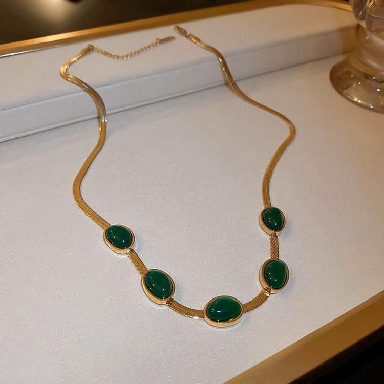 Emerald Elegance - Gold Plated Crystal Pendant & Bracelet Set