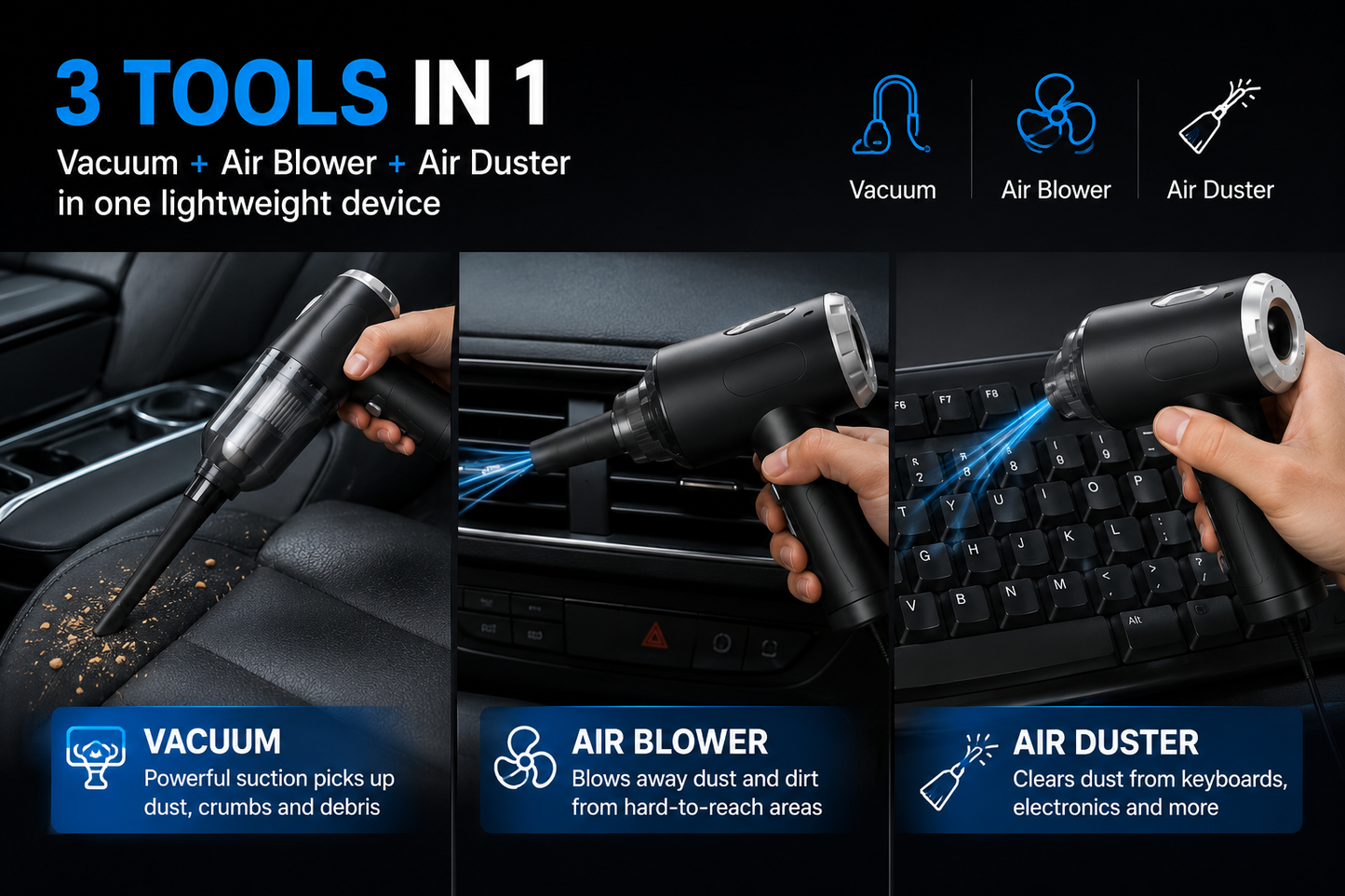 ShopNex™ AirPro 2-in-1 Cordless Air Duster & Vacuum